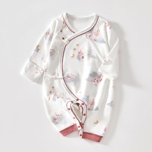 Newborn Baby Romper, 100% Pure Cotton Material, Side-opening Velcro, 0-6Months - babysmile03