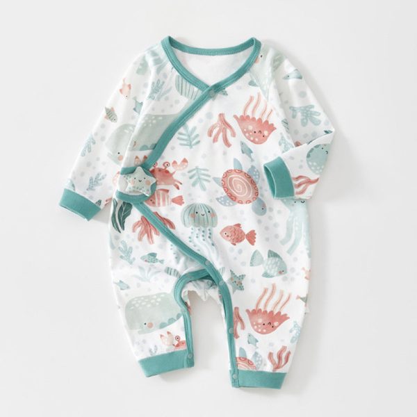 Newborn Baby Romper, 100% Pure Cotton Material, Side-opening Velcro, 0-6Months - babysmile03