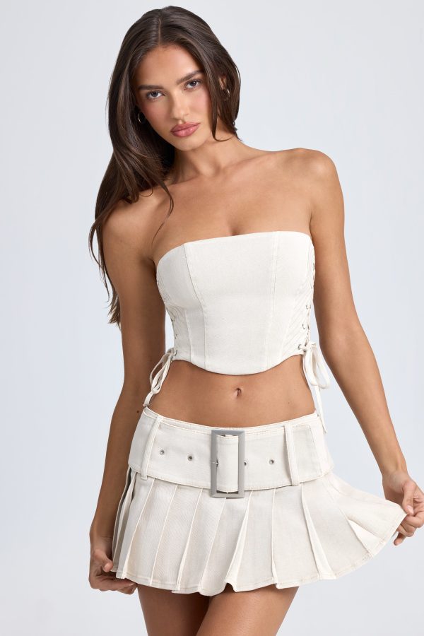 Bandeau Lace-Up Corset Crop Top in Ecru - Image 6
