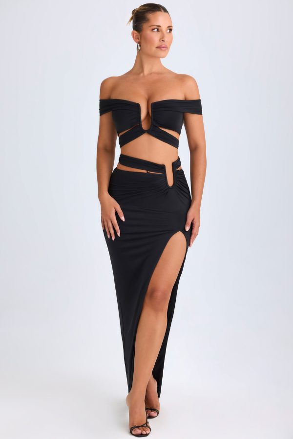 Asymmetric Cut-Out Maxi Skirt in Black - Image 4
