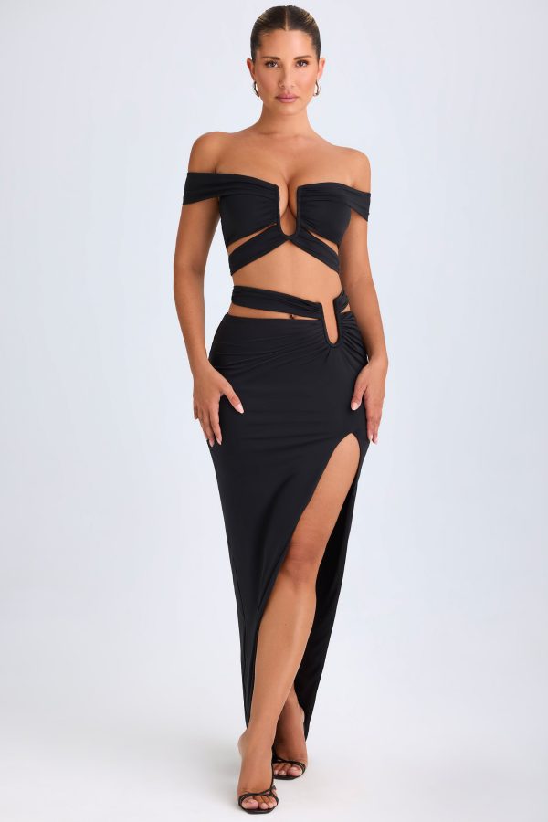 Asymmetric Cut-Out Maxi Skirt in Black - Image 5