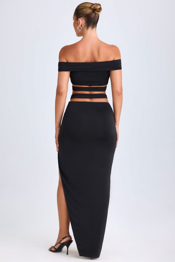 Asymmetric Cut-Out Maxi Skirt in Black - Image 2