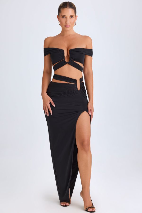 Asymmetric Cut-Out Maxi Skirt in Black - Image 9