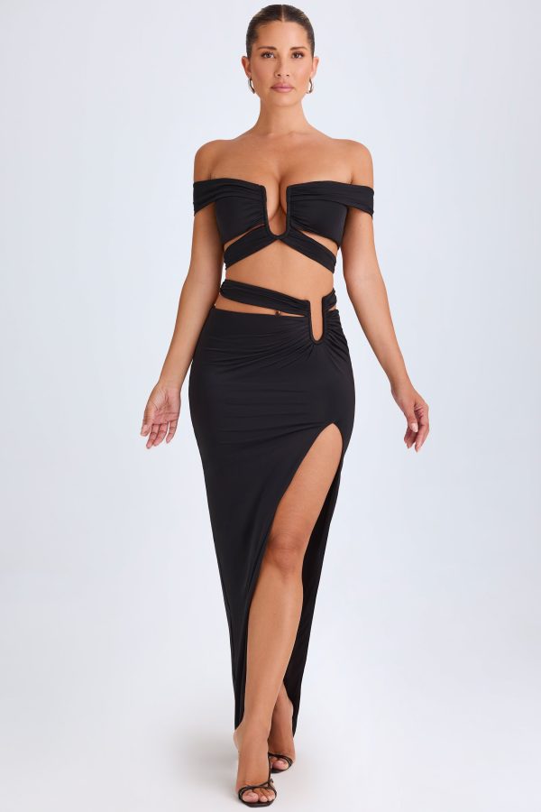 Asymmetric Cut-Out Maxi Skirt in Black - Image 8