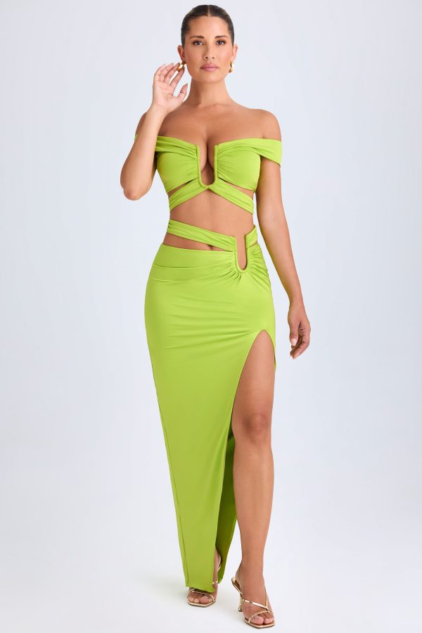 Asymmetric Cut-Out Maxi Skirt in Lime Green - Image 4