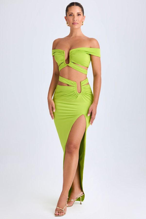 Asymmetric Cut-Out Maxi Skirt in Lime Green - Image 5