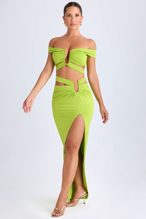 Asymmetric Cut-Out Maxi Skirt in Lime Green - Image 6