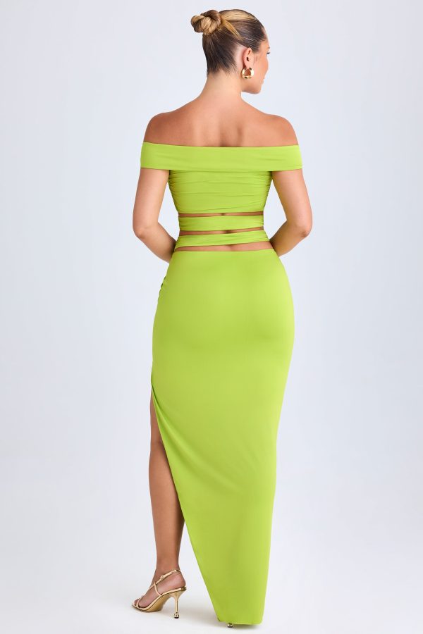Asymmetric Cut-Out Maxi Skirt in Lime Green - Image 2