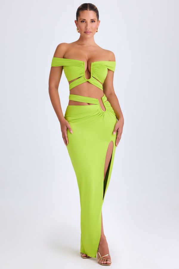 Asymmetric Cut-Out Maxi Skirt in Lime Green - Image 7