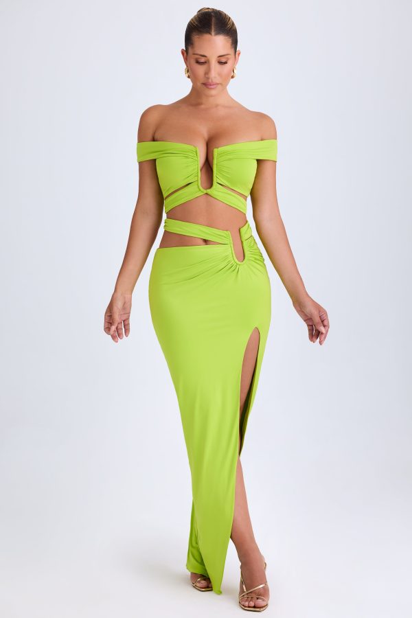 Asymmetric Cut-Out Maxi Skirt in Lime Green - Image 8