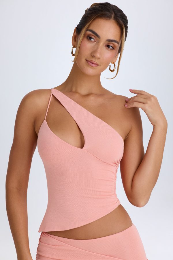 Asymmetric Cut-Out Top in Apricot Pink - Image 5