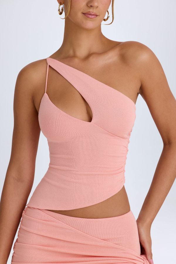 Asymmetric Cut-Out Top in Apricot Pink - Image 4