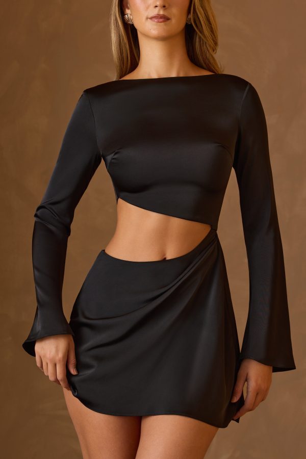 Asymmetric Cut-Out A-Line Mini Dress in Black - Image 5