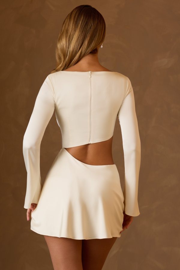 Asymmetric Cut-Out A-Line Mini Dress in Ivory - Image 3