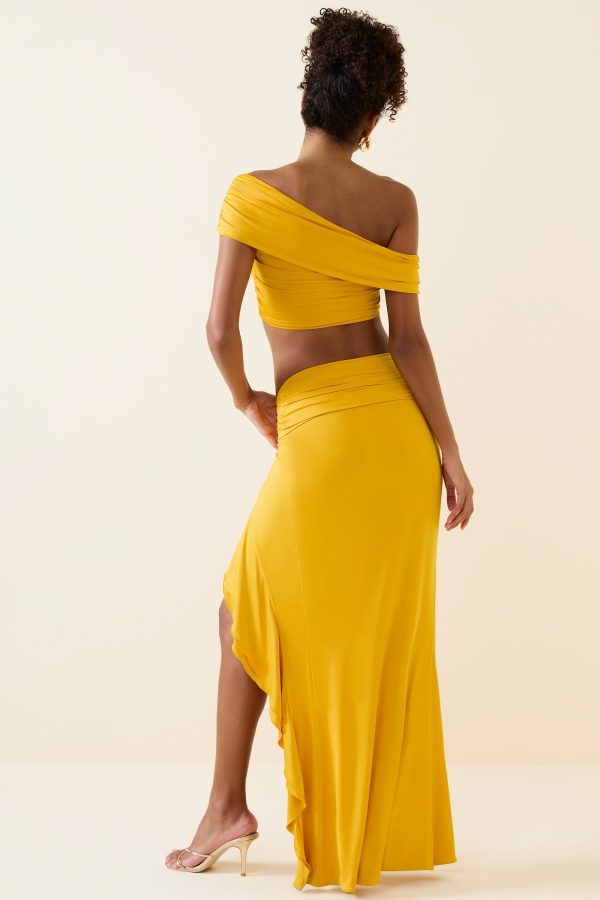 Asymmetric Ruffled Low-Rise Maxi Skirt in Golden Yellow - Image 2