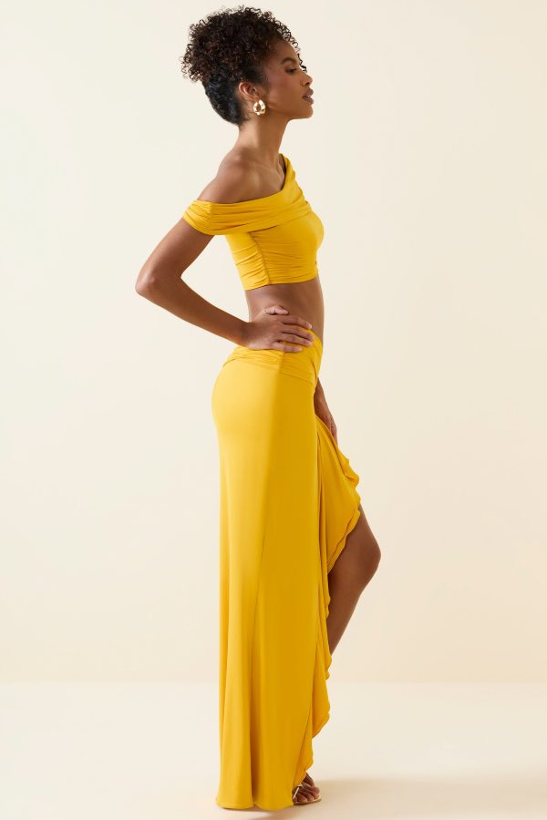 Asymmetric Ruffled Low-Rise Maxi Skirt in Golden Yellow - Image 3