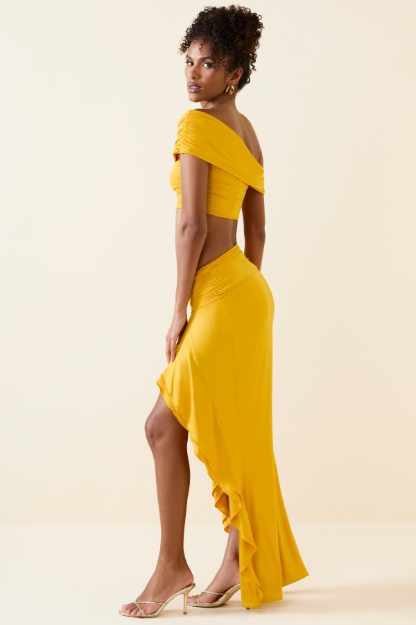 Asymmetric Ruffled Low-Rise Maxi Skirt in Golden Yellow - Image 5