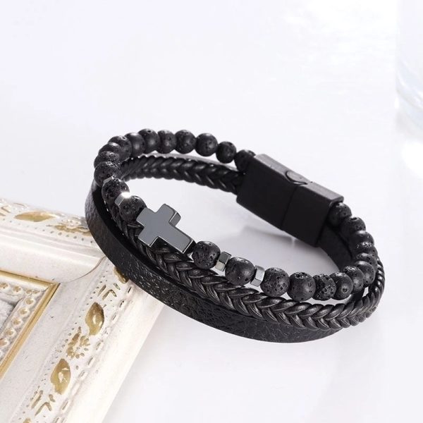 Commute Cross Pu Leather Natural Stone Copper Unisex Bracelets - Image 3