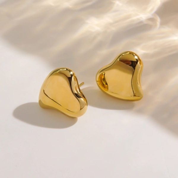1 Pair IG Style Minimalist Classic Style Heart Shape Plating 304 Stainless Steel 14K Gold Plated Ear Studs - Image 3