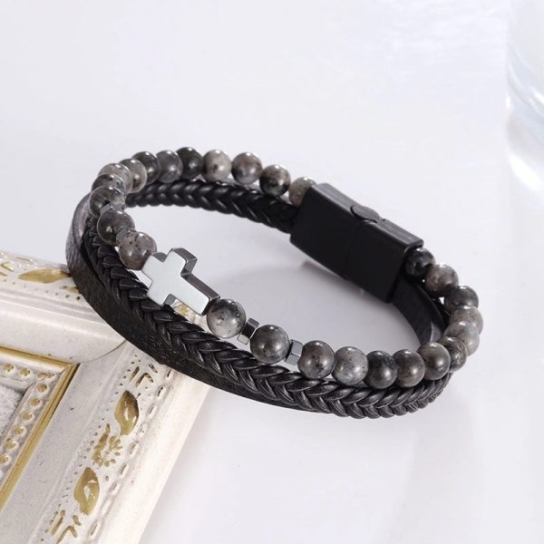 Commute Cross Pu Leather Natural Stone Copper Unisex Bracelets - Image 12