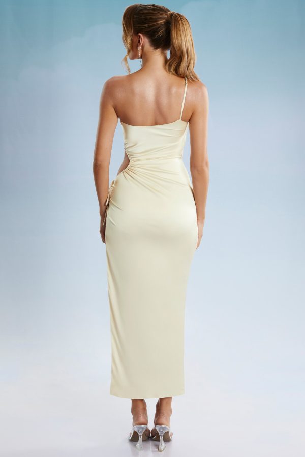 Asymmetric Cut Out Midaxi Dress in Ivory - Image 2