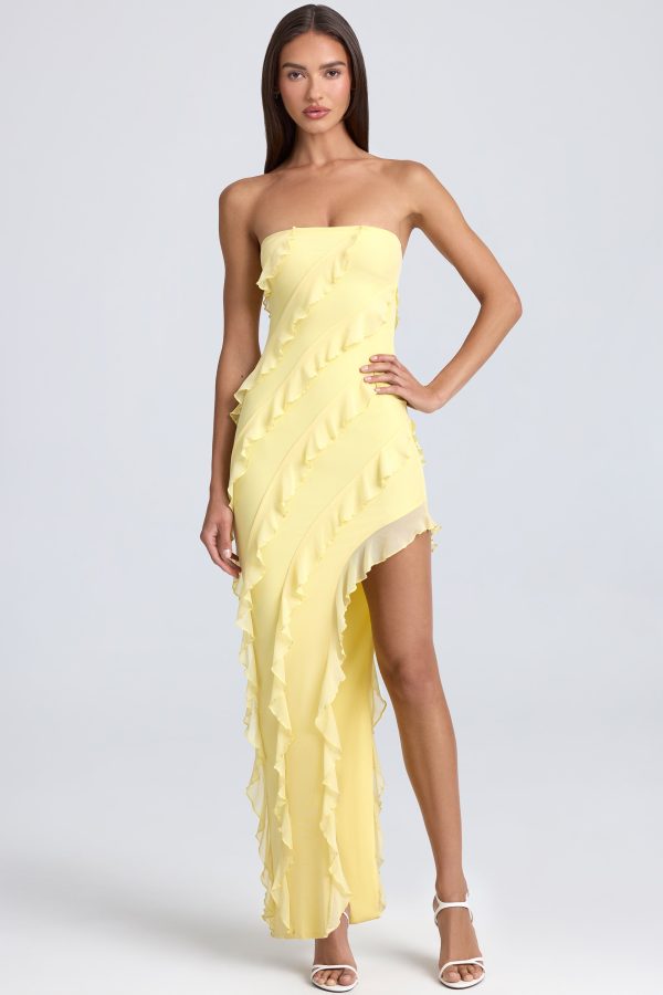 Bandeau Ruffle-Trim Maxi Dress in Lemon Sherbet - Image 5