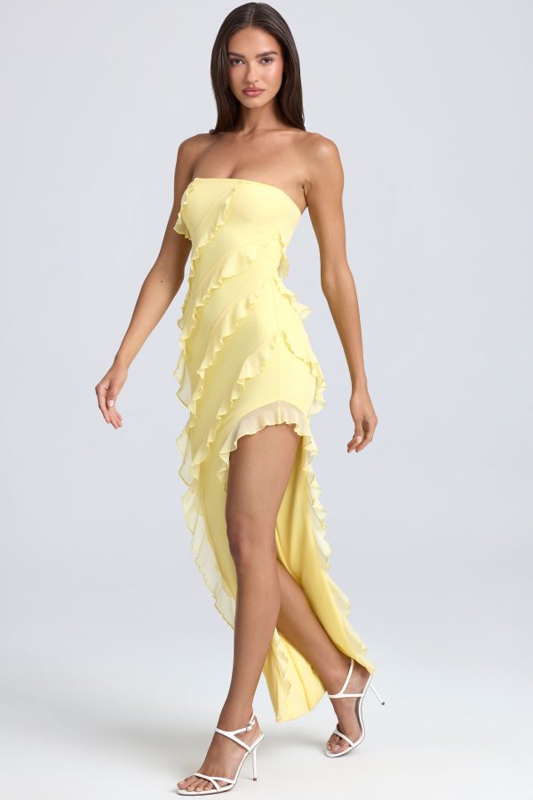 Bandeau Ruffle-Trim Maxi Dress in Lemon Sherbet - Image 6