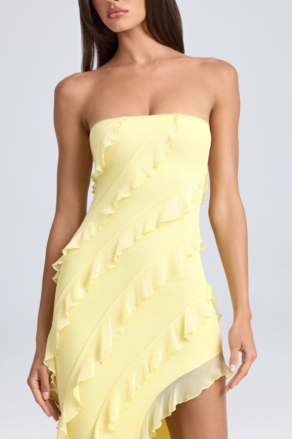 Bandeau Ruffle-Trim Maxi Dress in Lemon Sherbet - Image 4