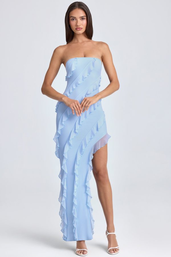 Bandeau Ruffle-Trim Maxi Dress in Powder Blue - Image 5