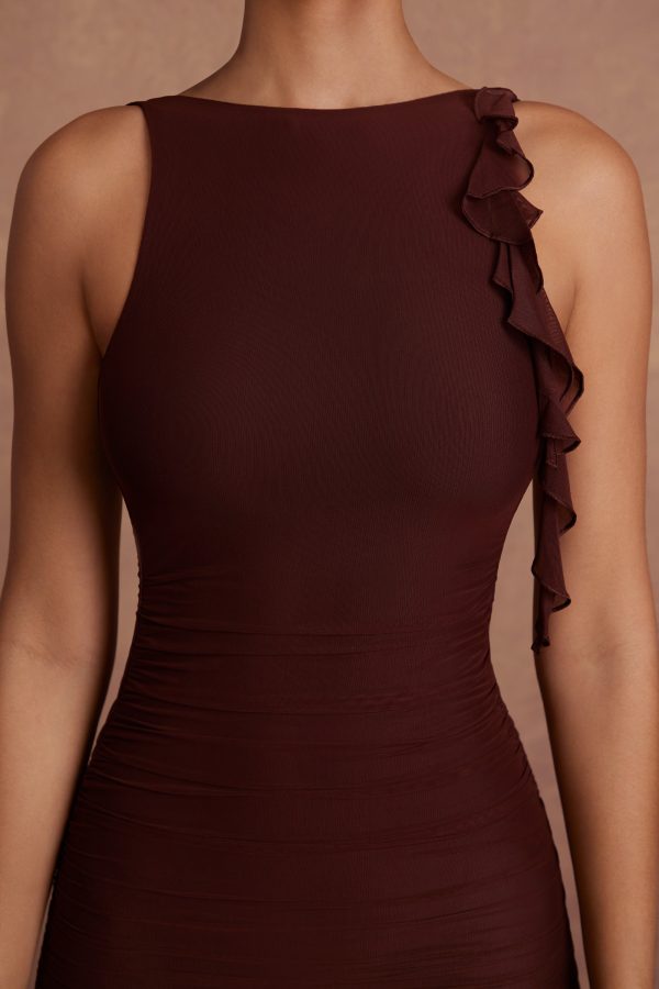Backless Ruffle Detailing Mini Dress in Brown - Image 4