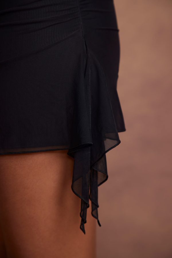 Asymmetric Single Sleeve Mini Dress Black - Image 4