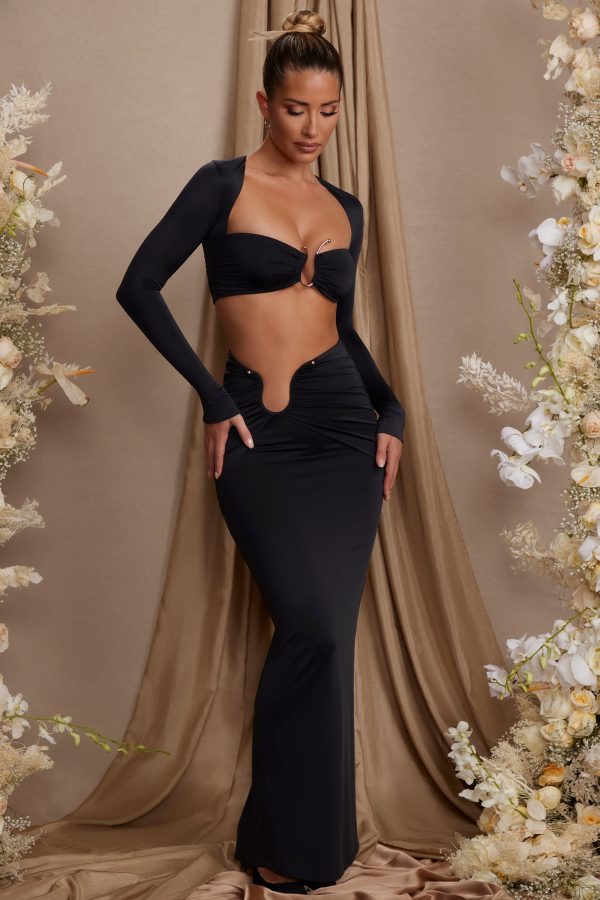 Asymmetric Draped Maxi Skirt in Black - Image 5