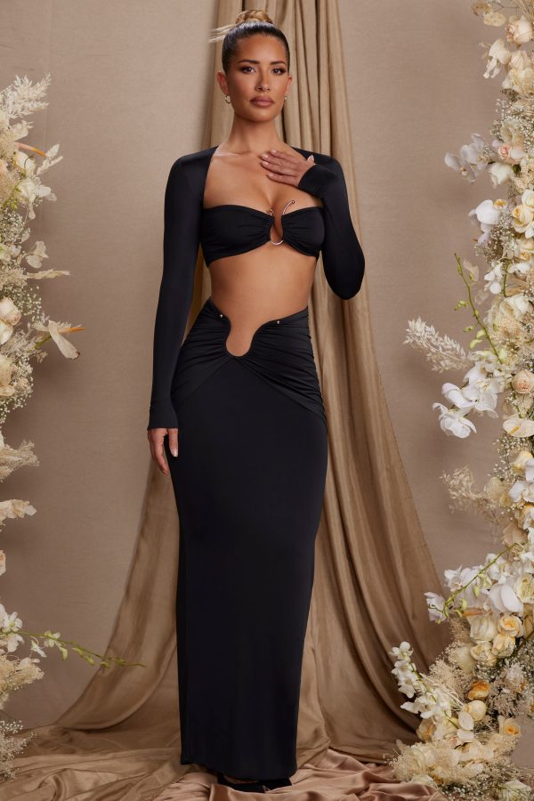 Asymmetric Draped Maxi Skirt in Black - Image 6