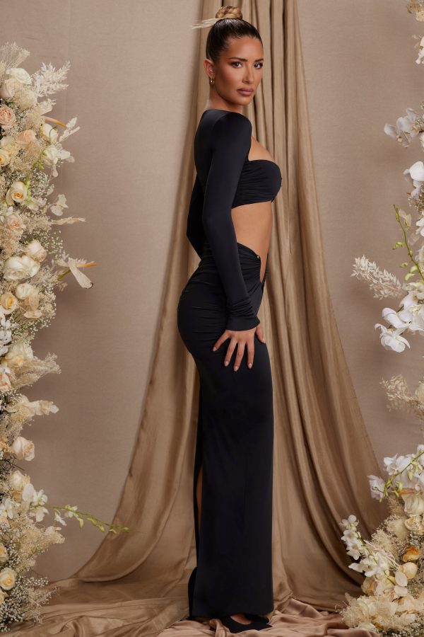 Asymmetric Draped Maxi Skirt in Black - Image 3