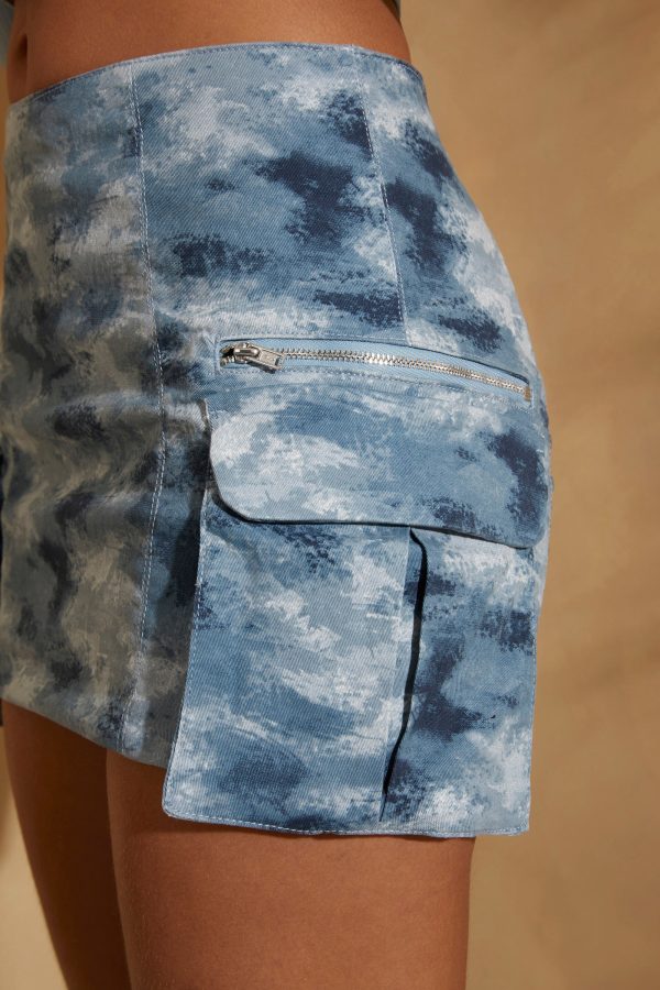 A-Line Cargo Mini Skirt in Blue Print - Image 4