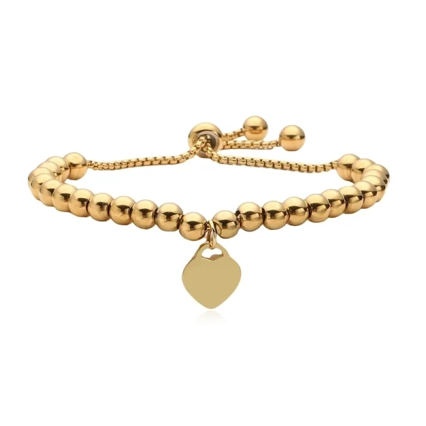 Retro Minimalist Heart Shape 304 Stainless Steel Ball Chain Bracelets In Bulk - Image 5
