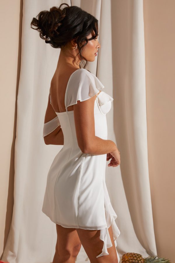 Asymmetric Draped Mini Dress in White - Image 3