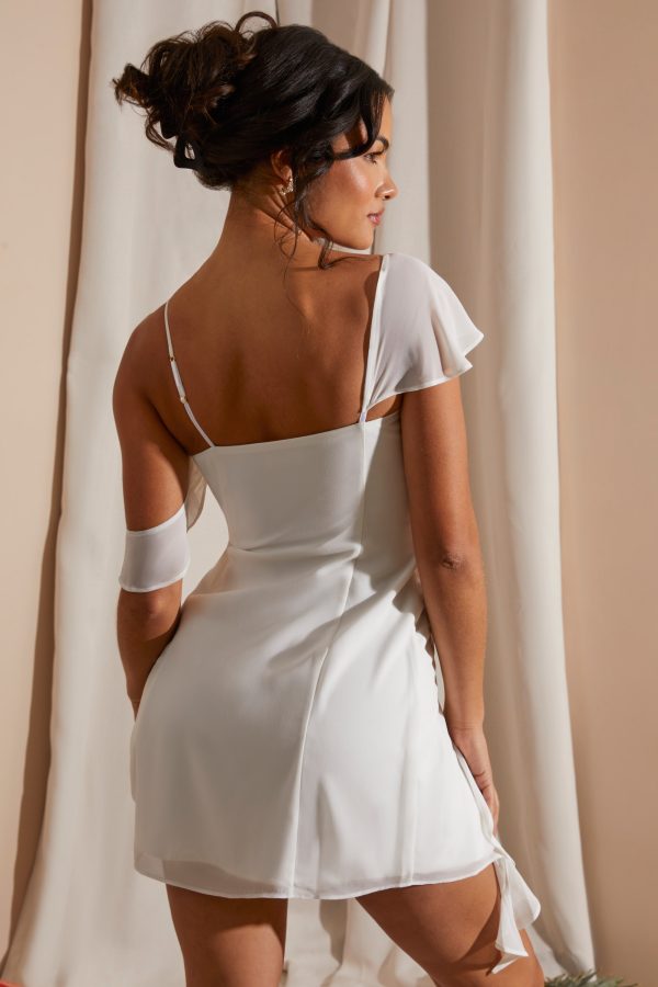 Asymmetric Draped Mini Dress in White - Image 2