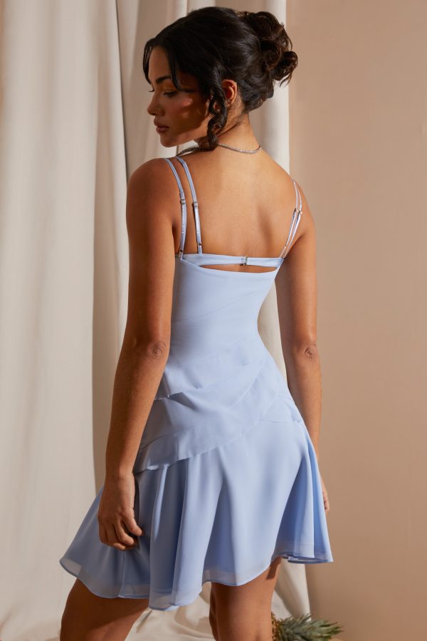 Asymmetric Multi Strap Ruffle Detail Mini Dress in Blue - Image 2