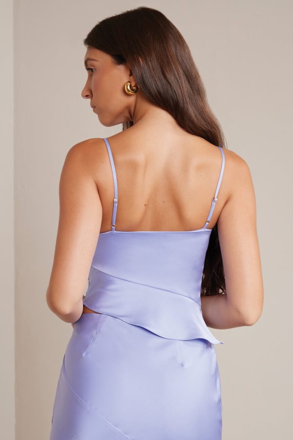 Bias Cut Satin Cowl Neck Crop Top in Periwinkle - Image 2