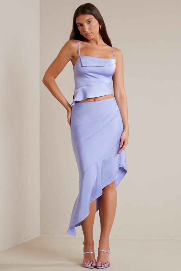 Bias Cut Satin Cowl Neck Crop Top in Periwinkle - Image 6