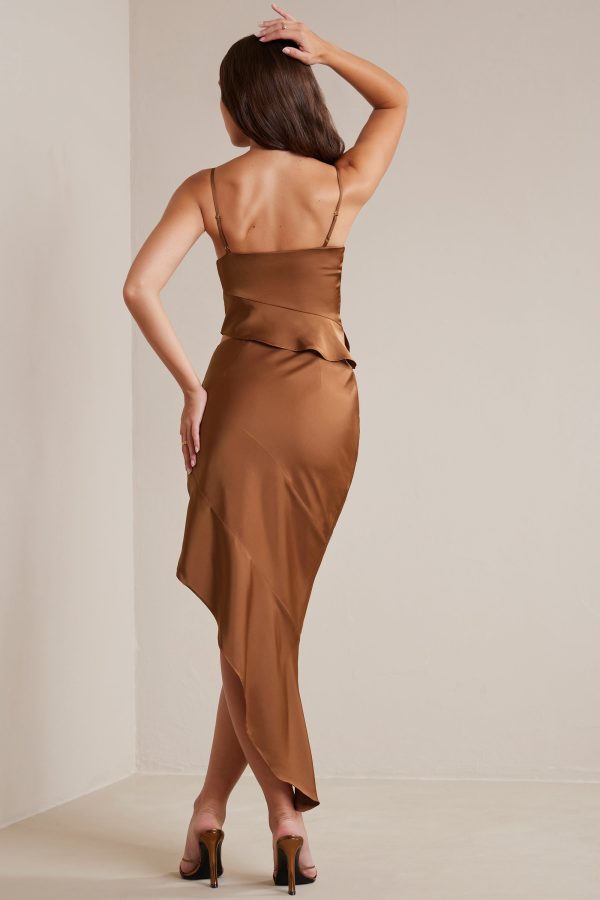 Bias Cut Satin Cowl Neck Crop Top in Mocha - Image 9