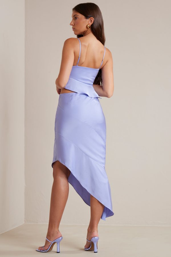 Bias Cut Satin Cowl Neck Crop Top in Periwinkle - Image 11