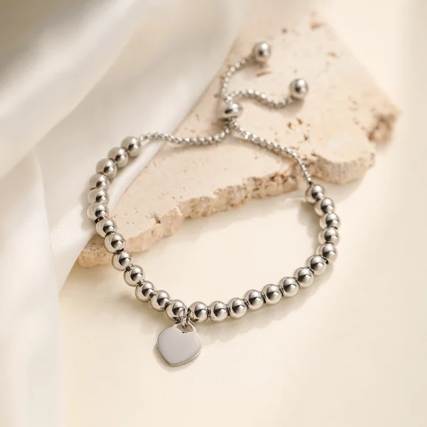 Retro Minimalist Heart Shape 304 Stainless Steel Ball Chain Bracelets In Bulk - Image 3