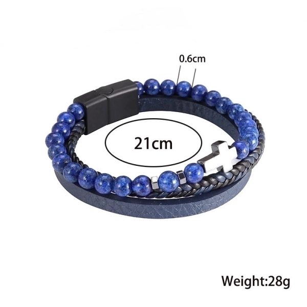 Commute Cross Pu Leather Natural Stone Copper Unisex Bracelets - Image 10
