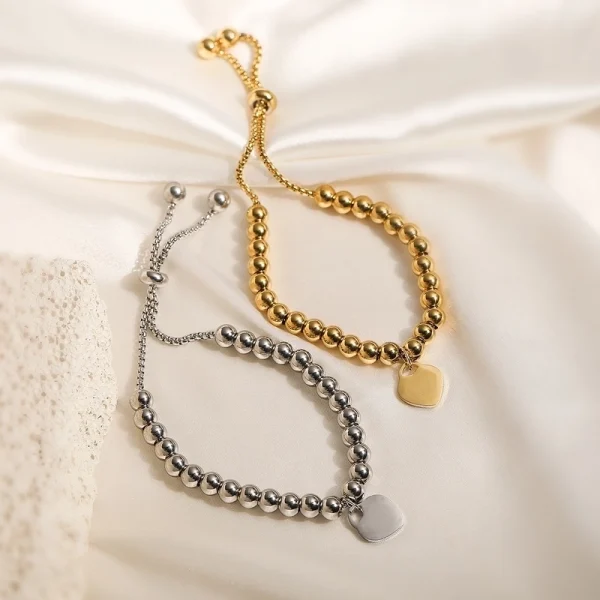 Retro Minimalist Heart Shape 304 Stainless Steel Ball Chain Bracelets In Bulk