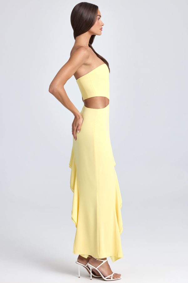 Bandeau Cut-Out Ruffle-Trim Maxi Dress in Lemon Sherbet - Image 5