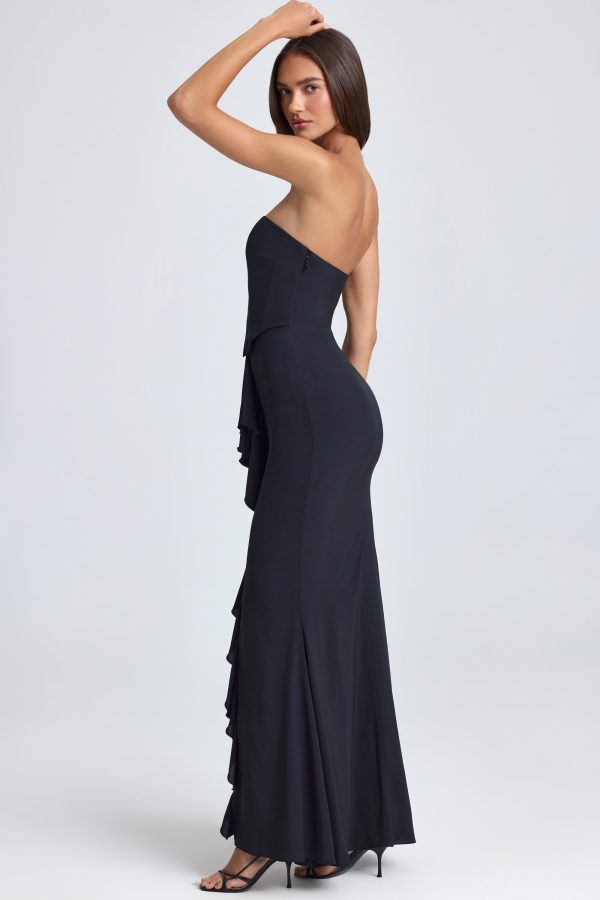 Bandeau Ruffle-Trim Corset Gown in Black - Image 3