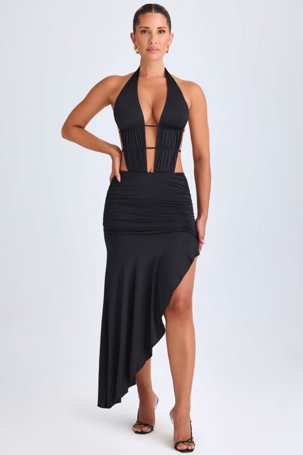Asymmetric Cut-Out Halterneck Midaxi Dress in Black - Image 8