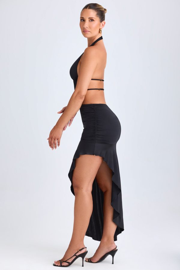 Asymmetric Cut-Out Halterneck Midaxi Dress in Black - Image 3